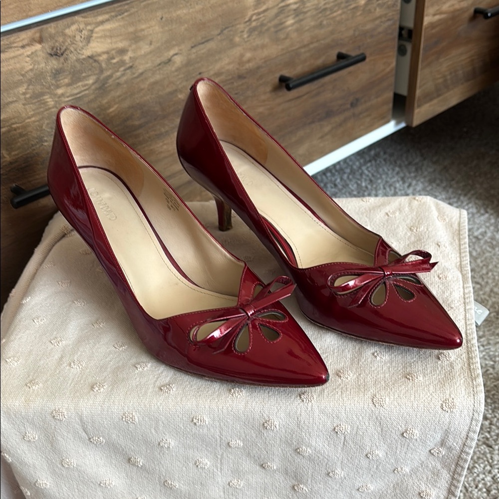 Joan & David Burgundy Heels with Bow Detail